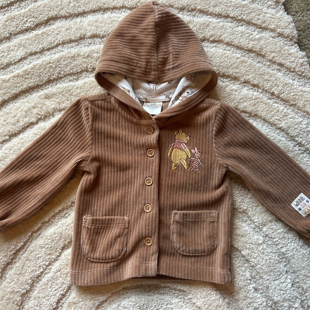 Disney Baby Winnie the Pooh Hooded Jacket Brown Corduroy 6–9M NWOT - Picture 3 of 6